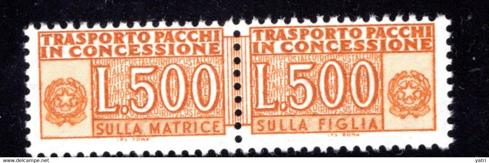 Italia - 1955/61 - Pacchi In Conc.ne 500 Lire, Fil. Stelle Sass. 19 ** - Pacchi In Concessione