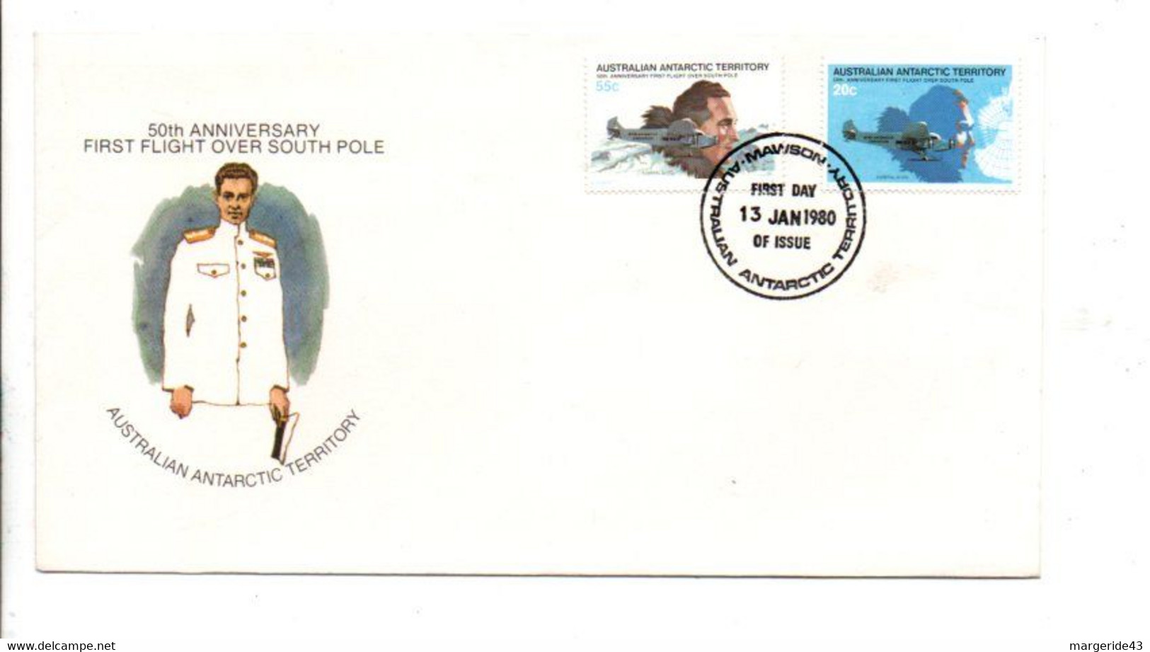 ANTARTIQUE AUSTRALIEN FDC 1980 50 ANS PREMIER VOL POLE SUD - FDC