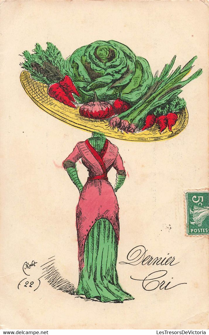 CPA Illustrateur Signé Ravot - Dernier Cri - Grand Chapeau Coloré Légumes - Other & Unclassified