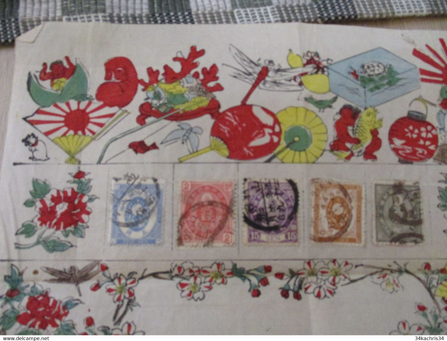 Japon Japan 5 Old Stamps Vieux Timbres Sur Belle Page Illustrée - Sonstige & Ohne Zuordnung