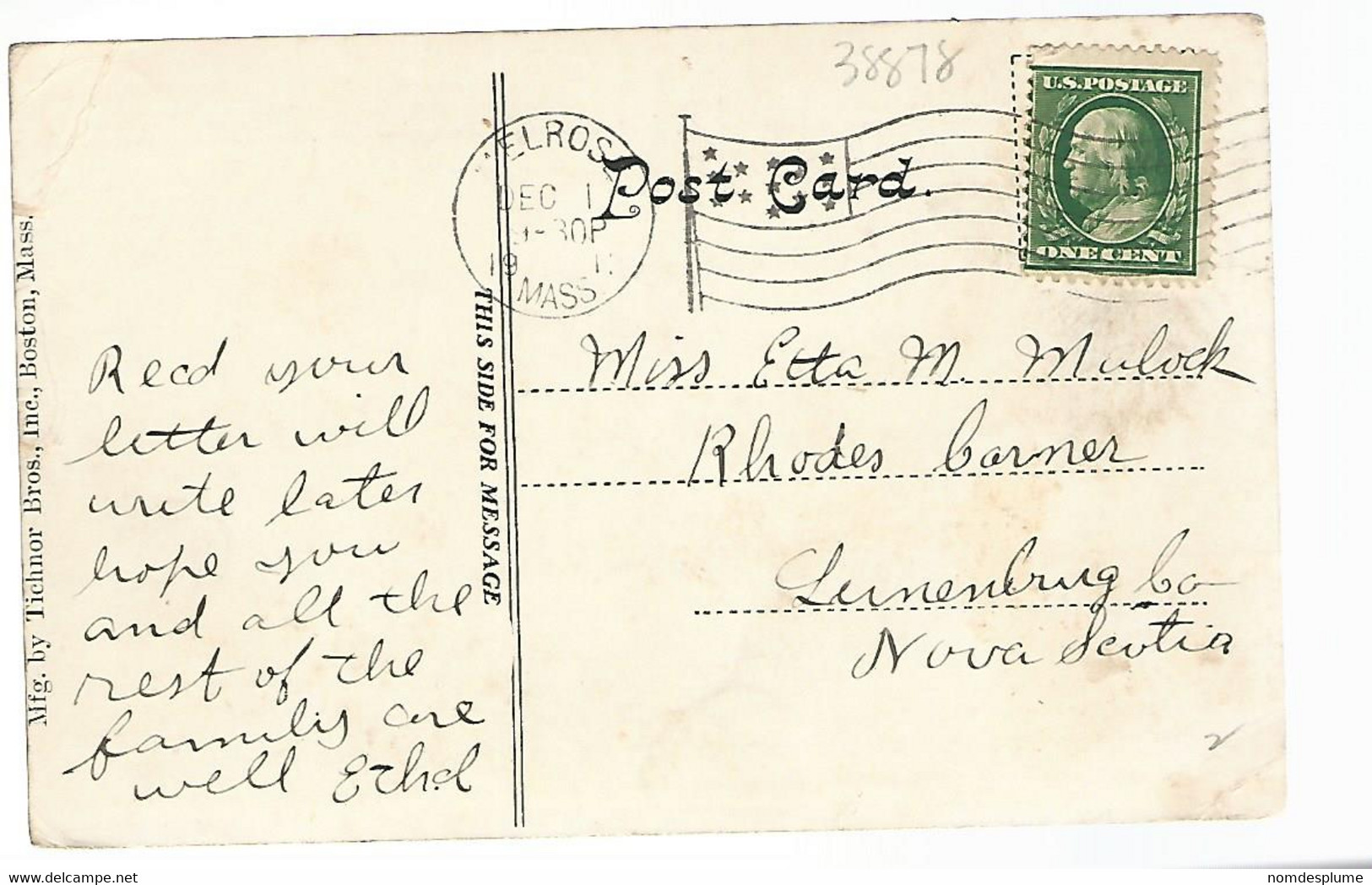 38878 ) USA Postcard Flag Postmark Cancel See Scans Massachusetts  Melrose To Canada Humour Boston - Boston