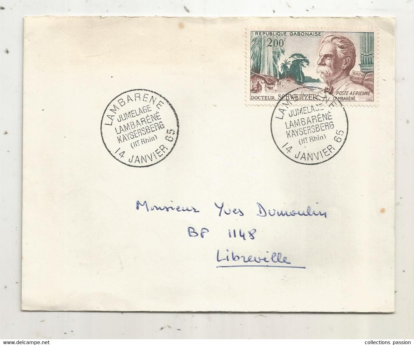 Lettre, GABON, LAMBARENE Pour LIBREVILLE, 1965, Jumelage Lambaréné Kaysersberg ( Haut Rhin) - Gabon (1960-...)