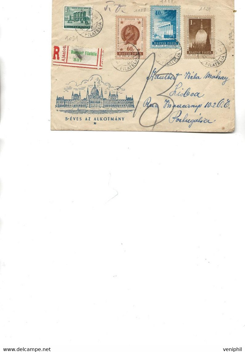 HONGRIE -LETTRE RECOMMANDEE AFFRANCHIE N° 1091 - 1127-1128-1129  -ANNEE 1954 - Storia Postale