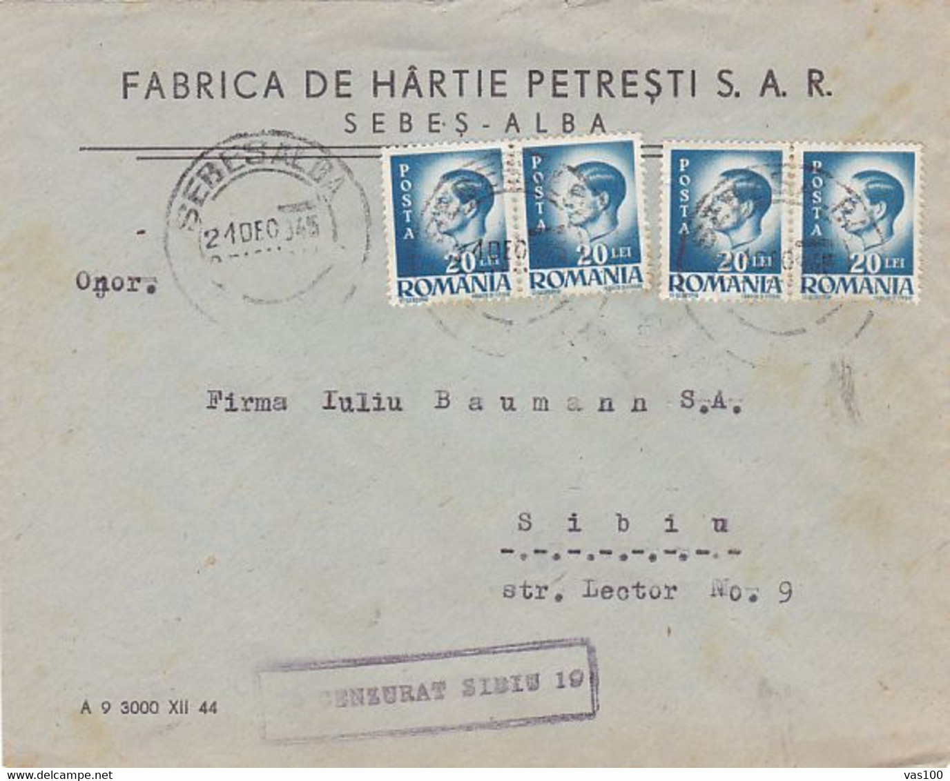 WW2,KING MICHAEL, CENSORED SIBIU 19, STAMPS ON COVER, 1945, ROMANIA - 2. Weltkrieg (Briefe)