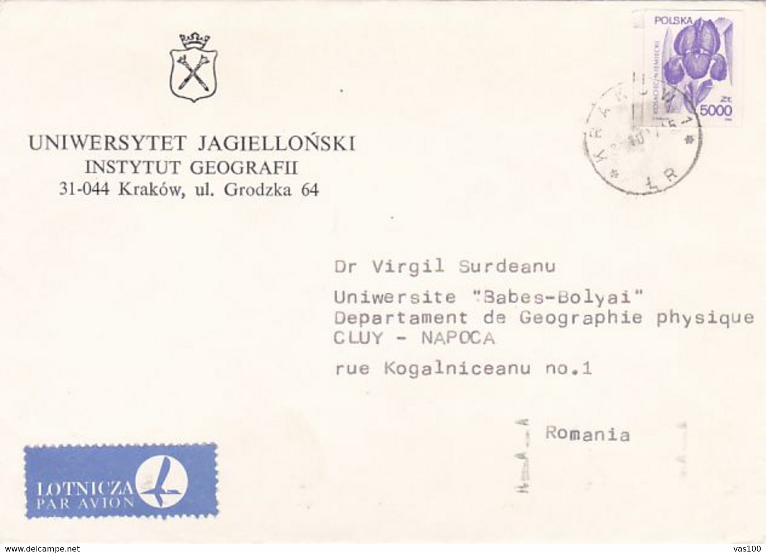 FLOWERS, IRIS, STAMP ON COVER, 1993, POLAND - Lettres & Documents