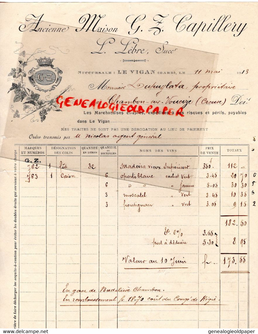 30- LE VIGNA-MAISON G.Z. CAPILLERY- L. LEBRE- VIN MADEIRA- PORTO-MOSCATEL-FONTIGNAN- 1913 - Lebensmittel