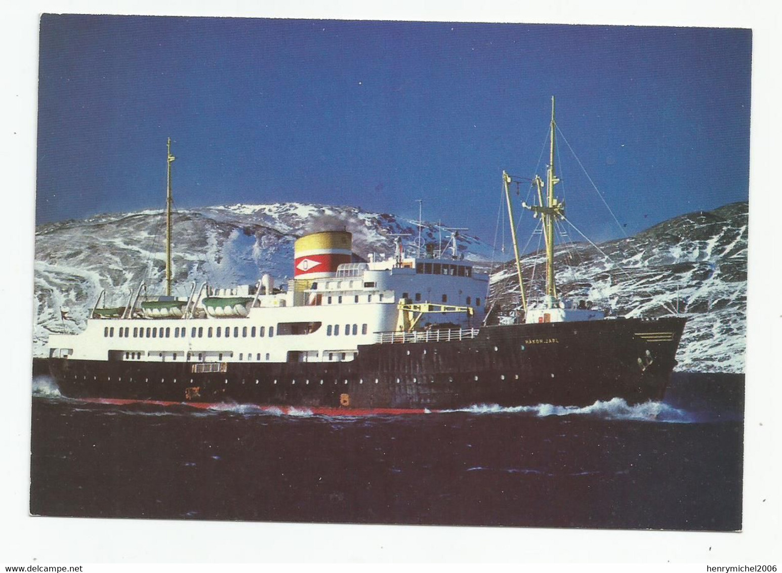 Bateau Paquebot Hurtigruta M/s Hakon Jarl Costel Steamer Cachet Trondheim Kirkenes 1982 - Steamers