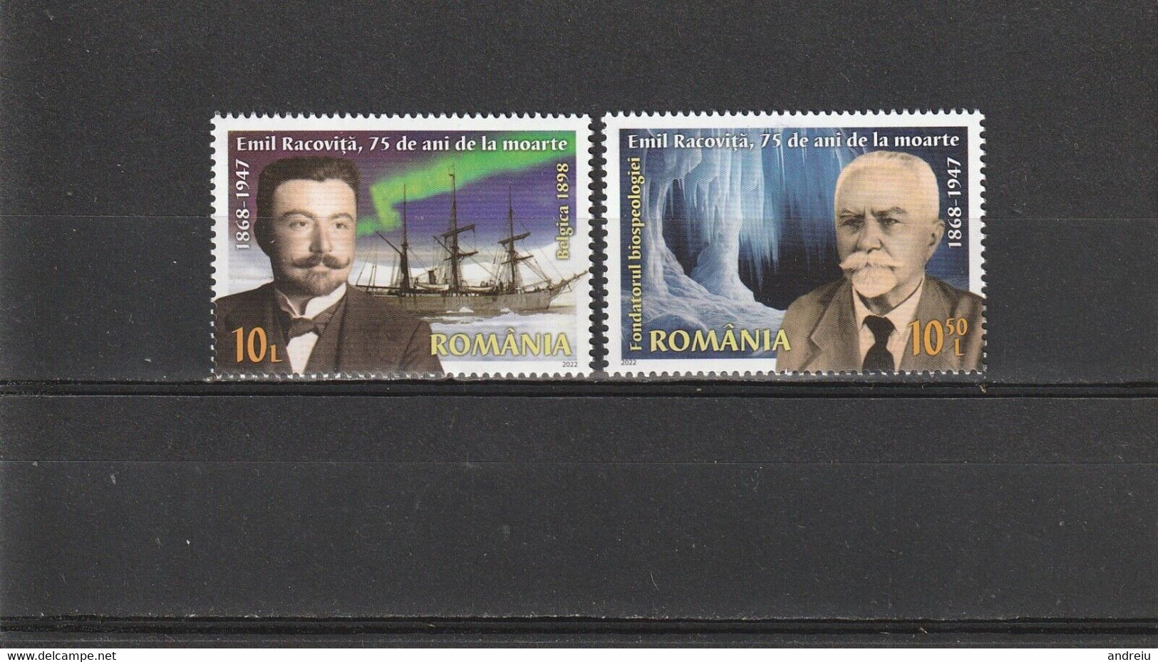 2022 Romania, Roumanie, Rumania - 75 Years Death Emil Racovita 2v., Polar Explorer, Biospeology, Ship Fram, Cave, MNH - Unused Stamps