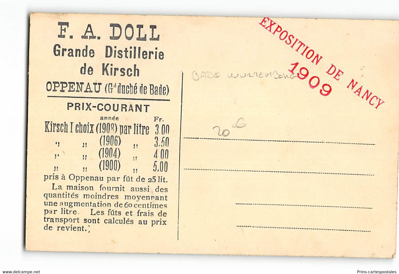 CPA F. A Doll Grande Distillerie De Kirsch Oppenau - Exposition De Nancy 1909 - Oppenau