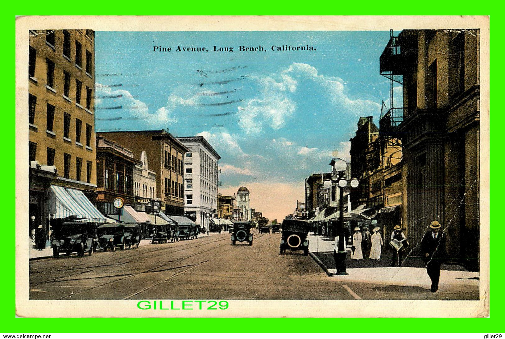 LONG BEACH, CA - PINE AVENUE - ANIMATED VINTAGE CARS - TRAVEL IN 1932 - CALIFORNIA POSTCARD CO - - Long Beach