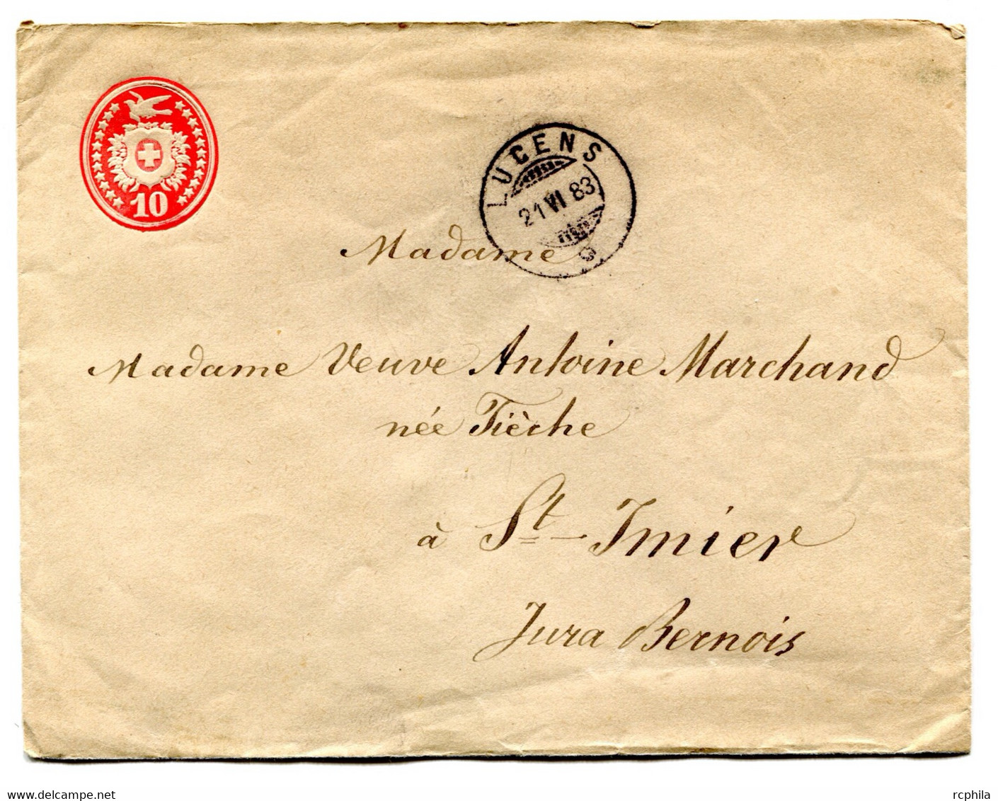 RC 24516 SUISSE 1883 LUCENS SUR ENTIER POSTAL A 10c POUR SAINT IMIER - Stamped Stationery