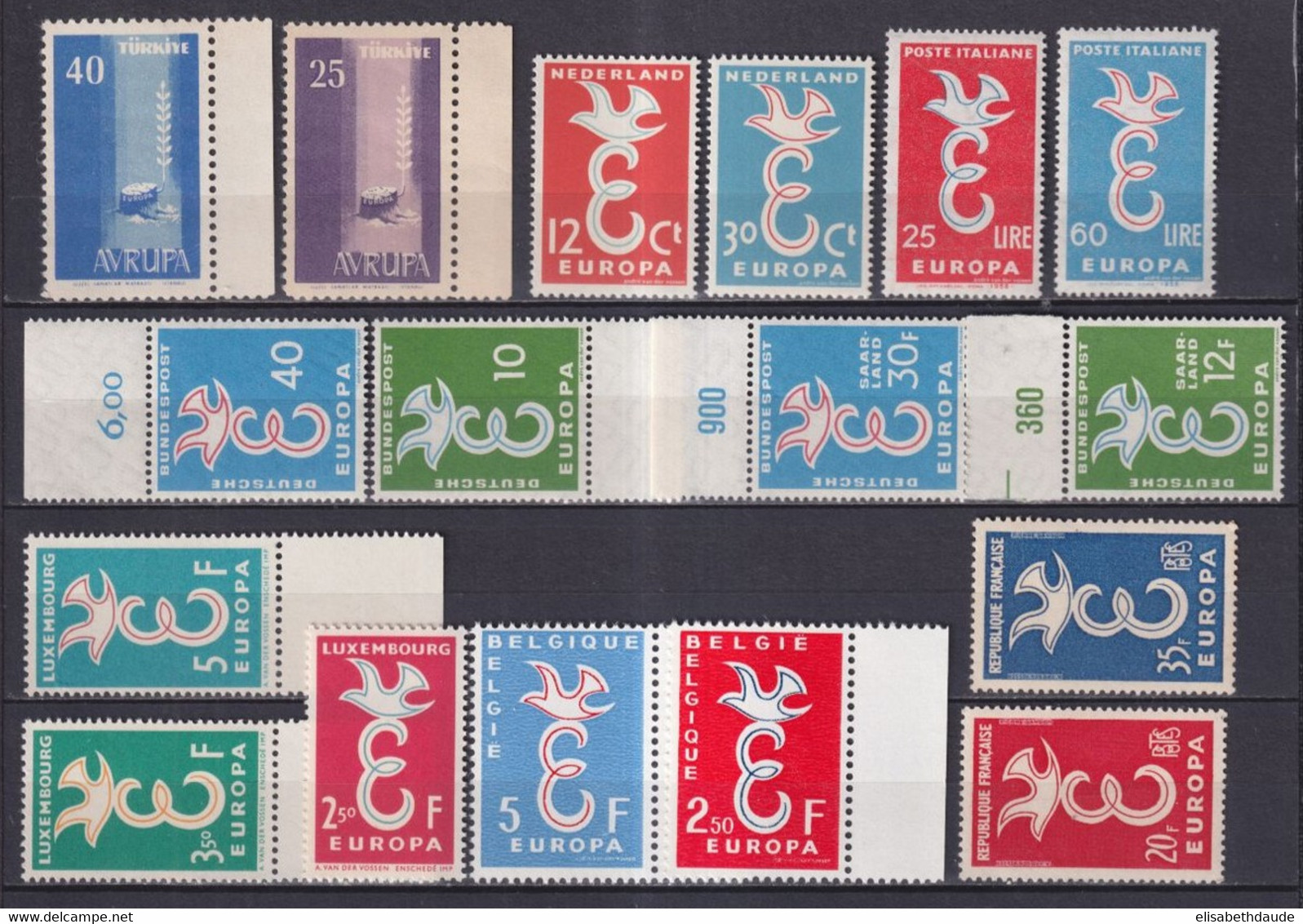 1958 - EUROPA / CEPT - ANNEE COMPLETE SAUF TIMBRE SPECIAL ALLEMAGNE YT 166 ** MNH - COTE YVERT = 30 EUR. - 1958