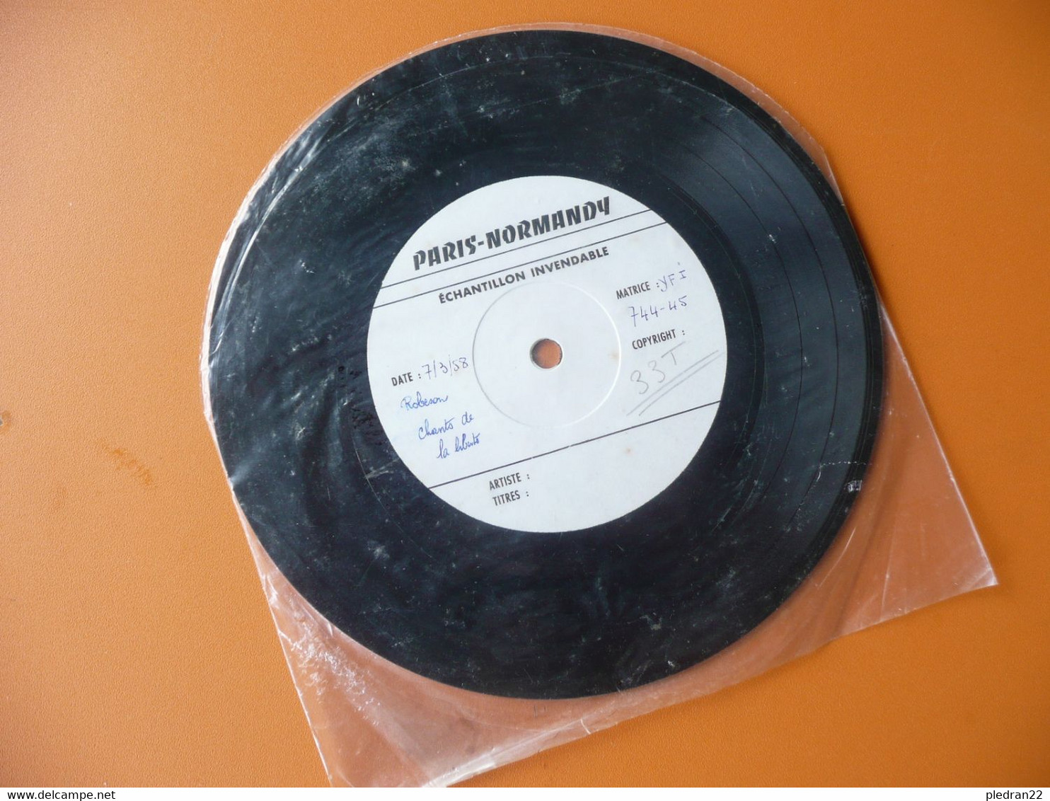 DISQUE VINYL 33 T 17 Cm PAUL ROBESON CHANTS DE LA LIBERTE TEST PRESSING ECHANTILLON 7 MARS 1958 - Verzameluitgaven