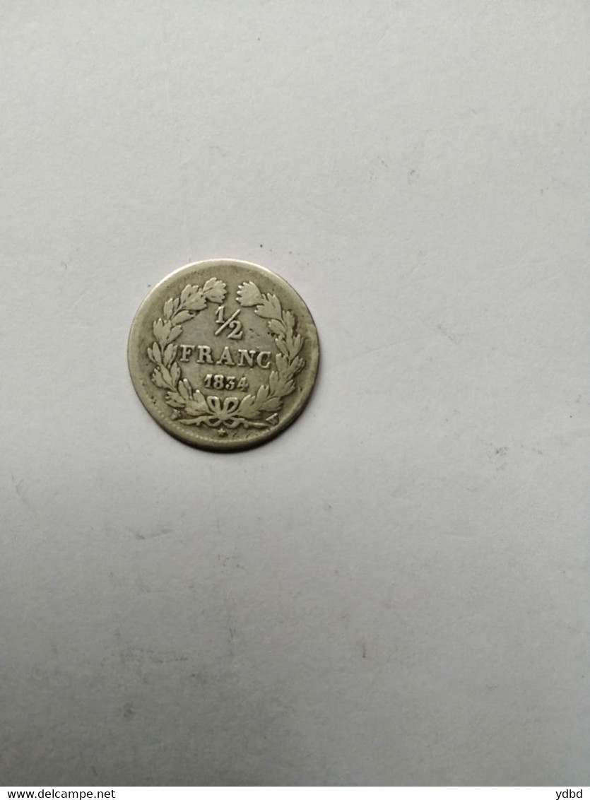 FRANCE = PIECE DE  MONNAIE DE 1/2 FRANC DE 1834W  EN ARGENT - 1/2 Franc