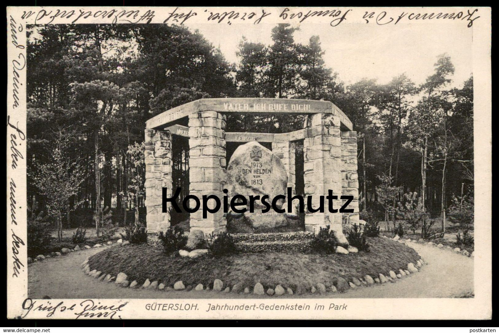 ALTE POSTKARTE GÜTERSLOH JAHRHUNDERT GEDENKSTEIN IM PARK 1913 DEN HELDEN VON 1813 LEIPZIG AK Ansichtskarte Postcard Cpa - Guetersloh