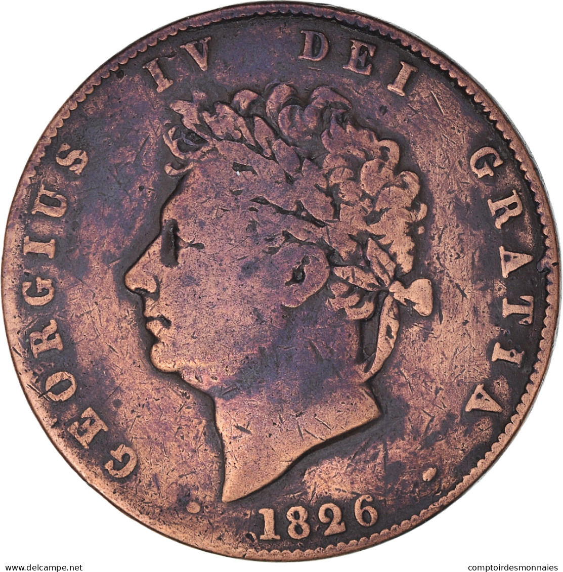 Monnaie, Grande-Bretagne, George IV, 1/2 Penny, 1826, TB+, Cuivre, KM:692 - C. 1/2 Penny