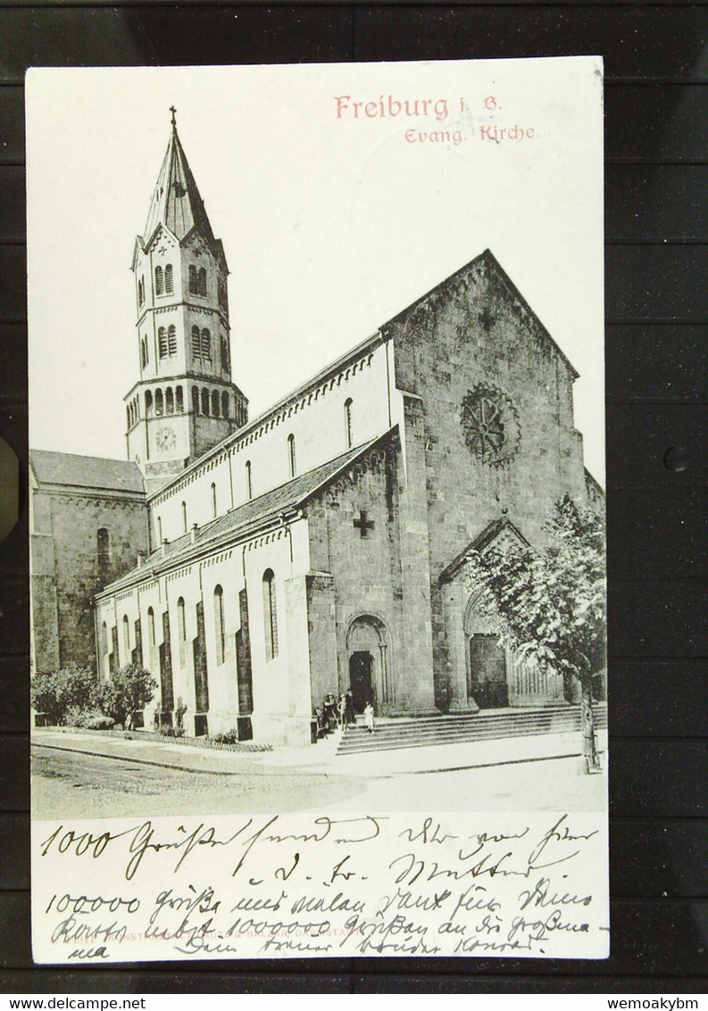 DR: Ansichtskarte Von Freiburg Mit Evang. Kirche Mit 5 Pf Germania Vom 24.4.03 Nach Göttingen Knr: 85 - Freiburg I. Br.