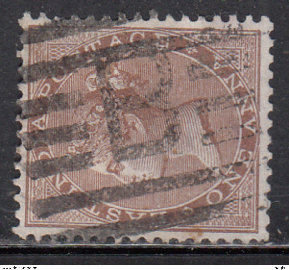 'B' Witin Rectangular Parallel Bars On One Anna 1865, British India Used, JC Type 34 - 1854 East India Company Administration