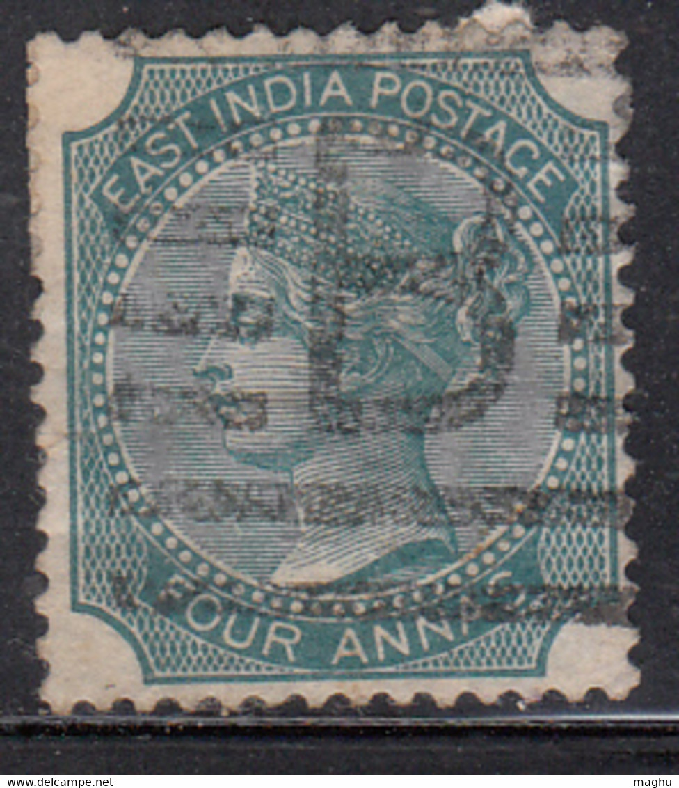 'B' Witin Rectangular Parallel Bars On Four Annas 1866, British India Used, JC Type 34 - 1854 Britische Indien-Kompanie