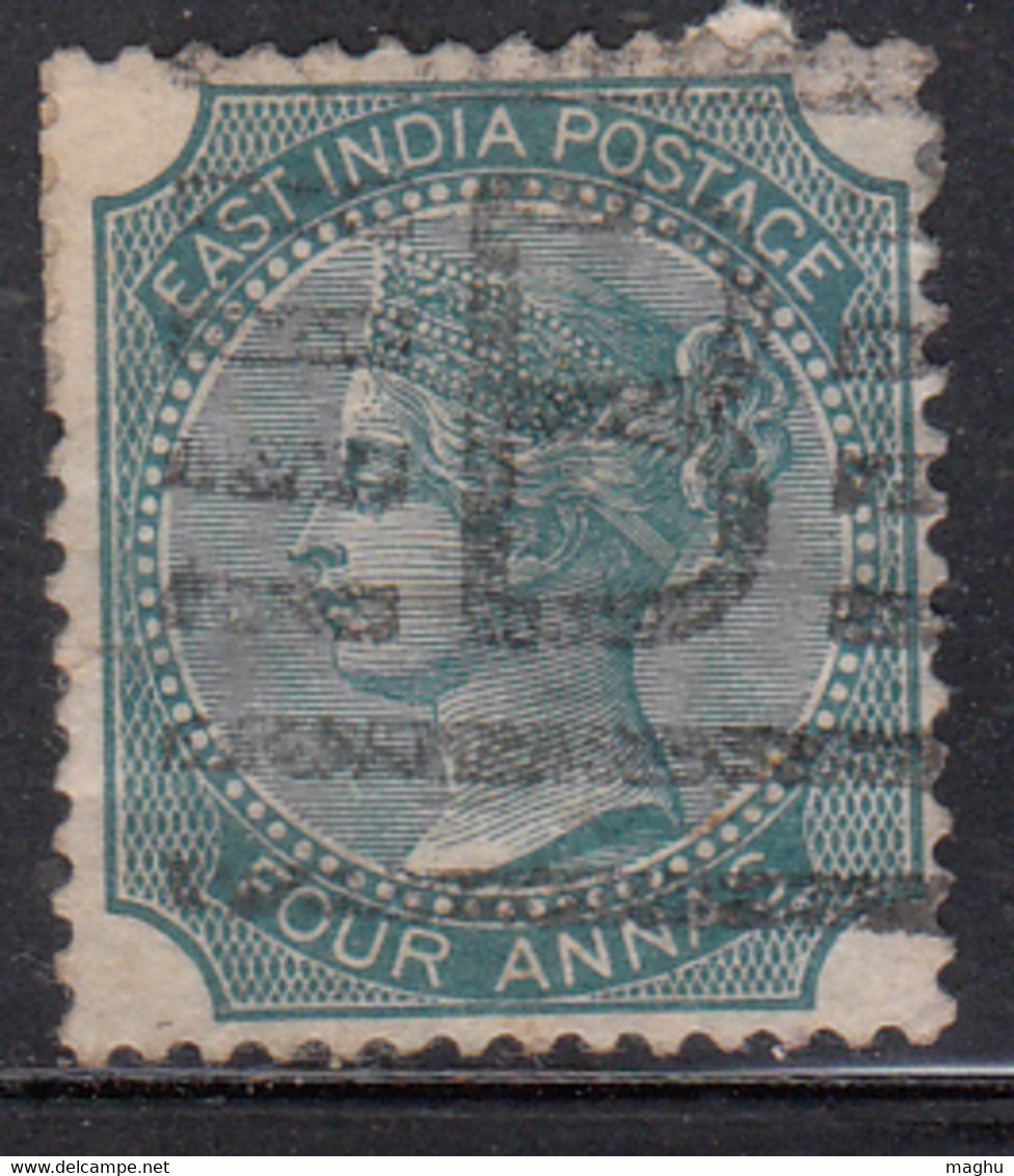 'B' Witin Rectangular Parallel Bars On Four Annas 1866, British India Used, JC Type 34 - 1854 East India Company Administration