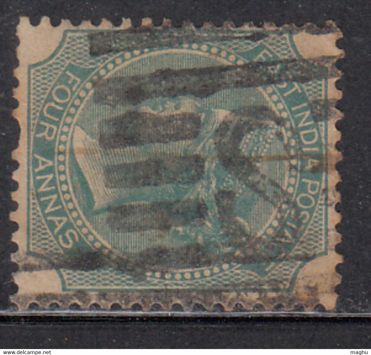 'B' Witin Rectangular Parallel Bars On Four Annas 1866, British India Used, JC Type 34 - 1854 Britische Indien-Kompanie