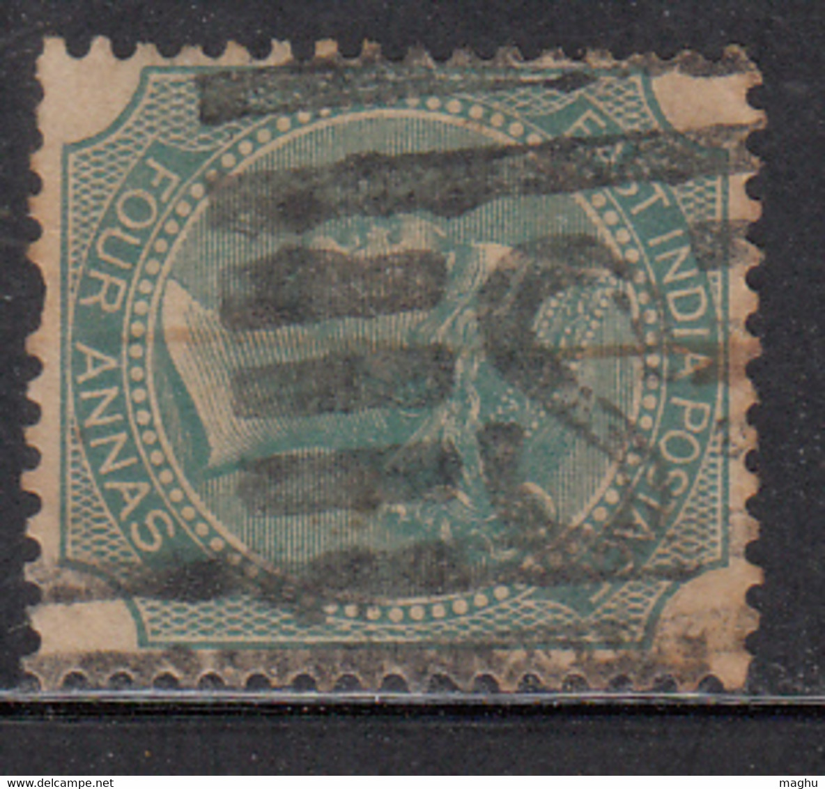 'B' Witin Rectangular Parallel Bars On Four Annas 1866, British India Used, JC Type 34 - 1854 East India Company Administration