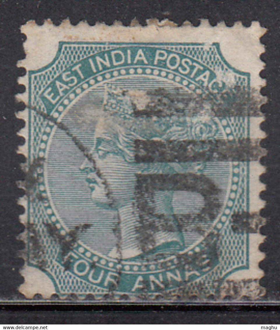 'B Duplex' (Bombay) Within Rectangular Parallel Bars On Four Annas 1866, British India Used, JC Type 34 - 1854 Britische Indien-Kompanie
