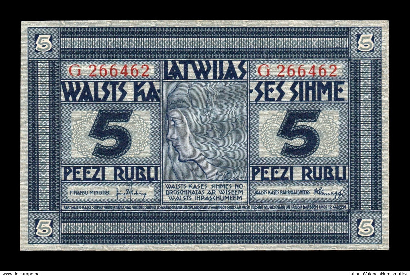 Letonia Latvia 5 Rubles ND (1919) Pick 3f Serie G SC UNC - Letonia