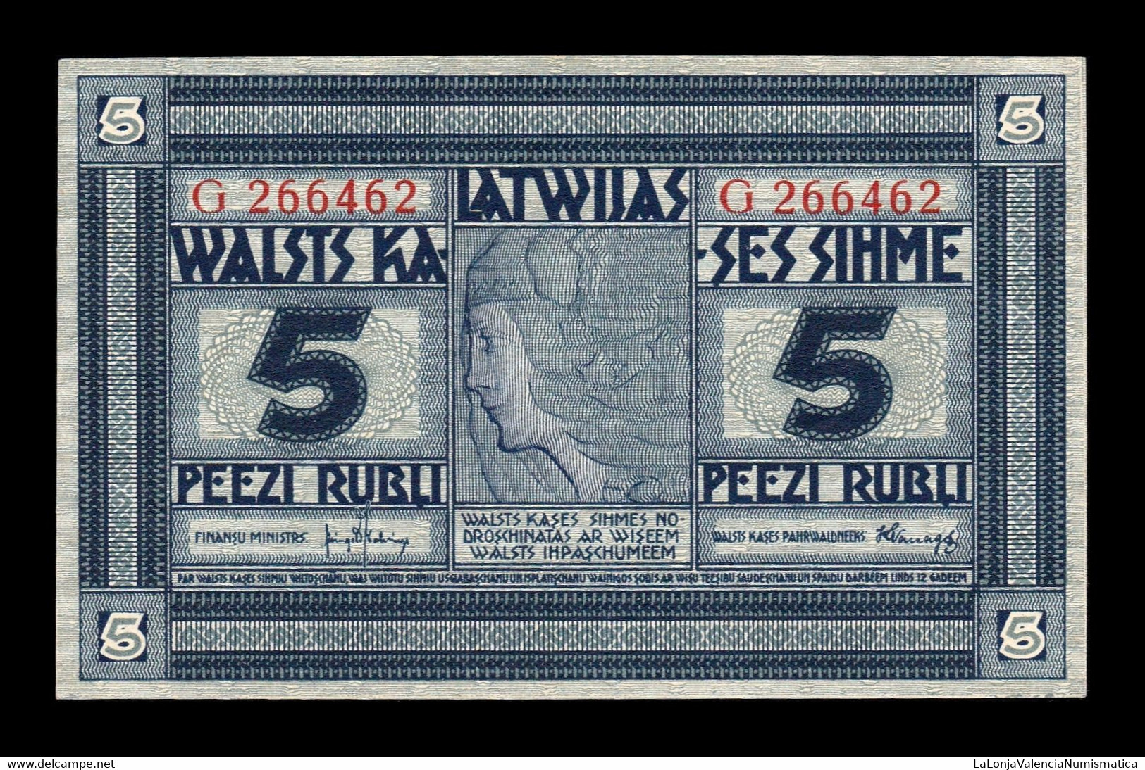 Letonia Latvia 5 Rubles ND (1919) Pick 3f Serie G SC UNC - Lettonie