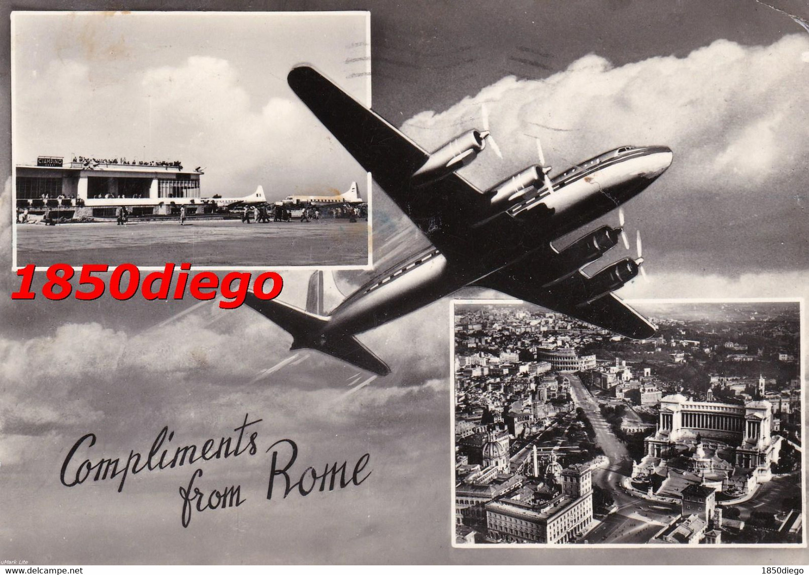 COMPLIMENTS FROM ROME - VEDUTINE F/GRANDE VIAGGIATA 1955 - Fiumicino