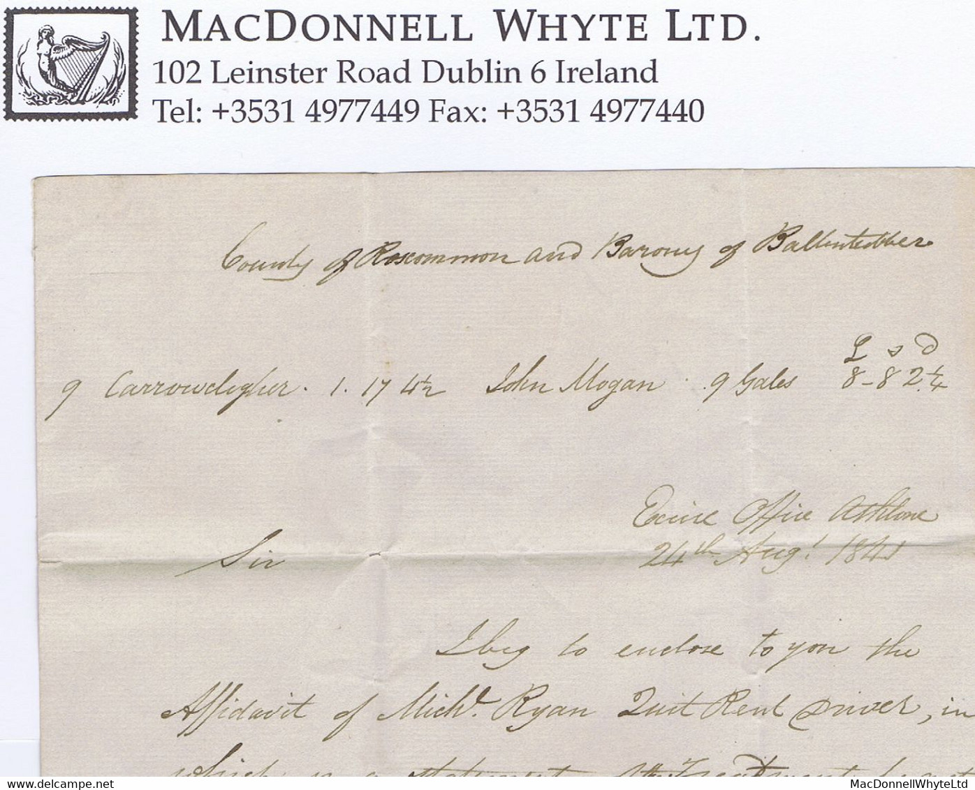 Ireland Westmeath Roscommon Uniform Penny Post Quit Rent 1841 Letter Excise Office To Dublin With PAID AT/ATHLONE - Préphilatélie