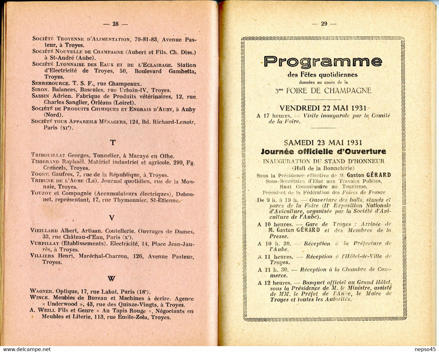 régionalisme.catalogue officiel.3ème Foire de Champagne.Ville de Troyes du 23 au 31 mars 1931.