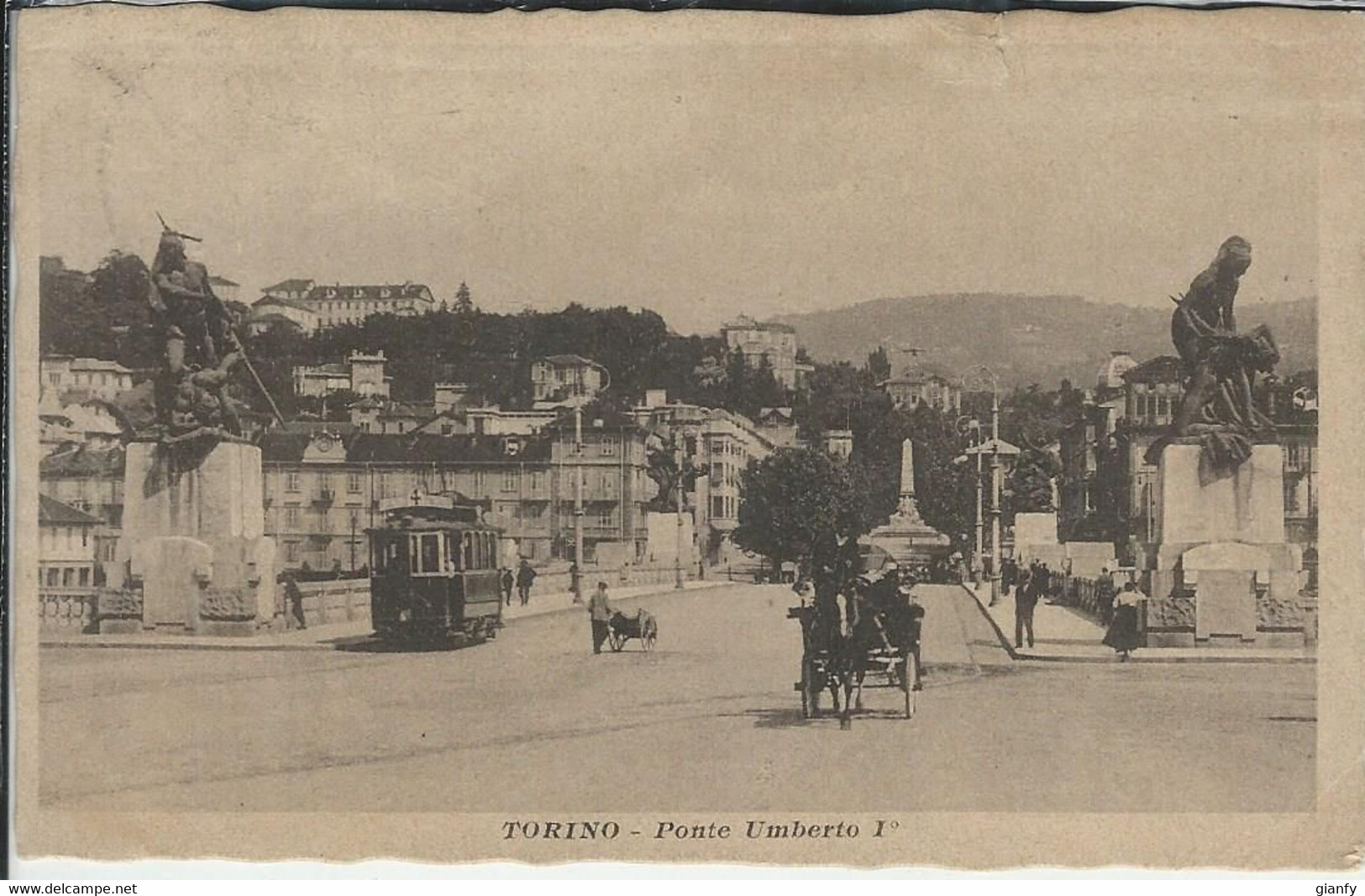 TORINO PONTE UMBERTO I 1917 ANIMATA - Ponts