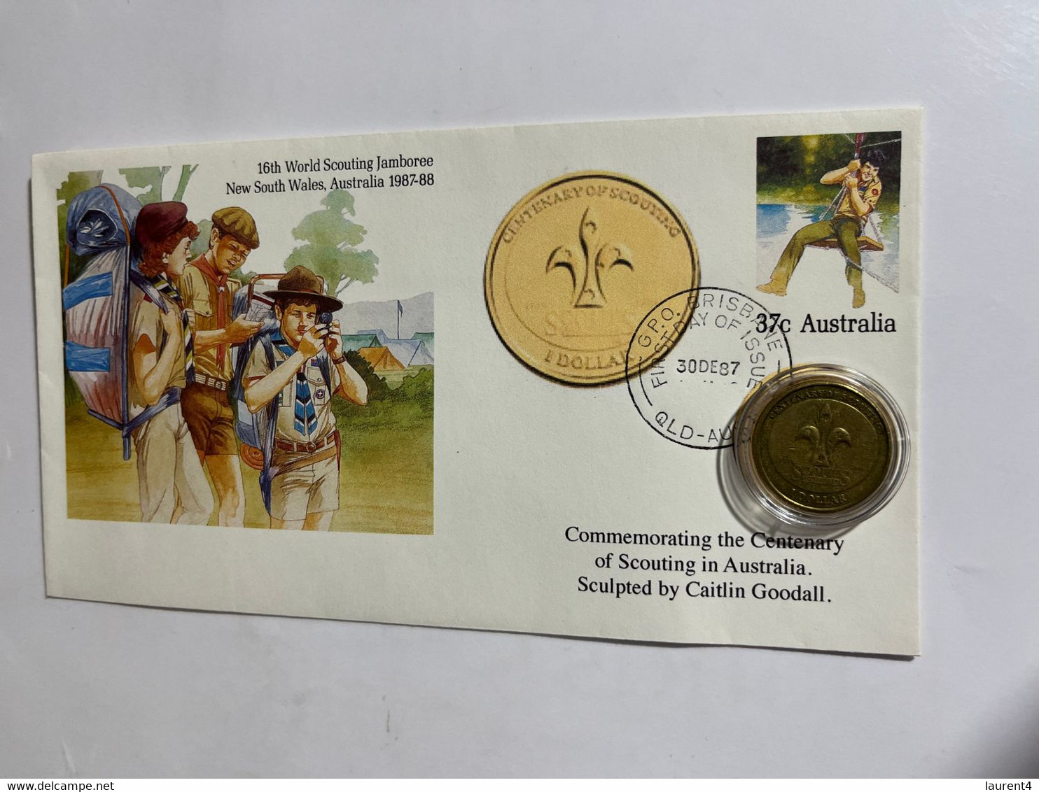 (2 M 39 A) Australia - $ 1.00 Centenary Of Scouting 2008 Coin On 1987 Scouts Jamboree FDC Cover - Dollar