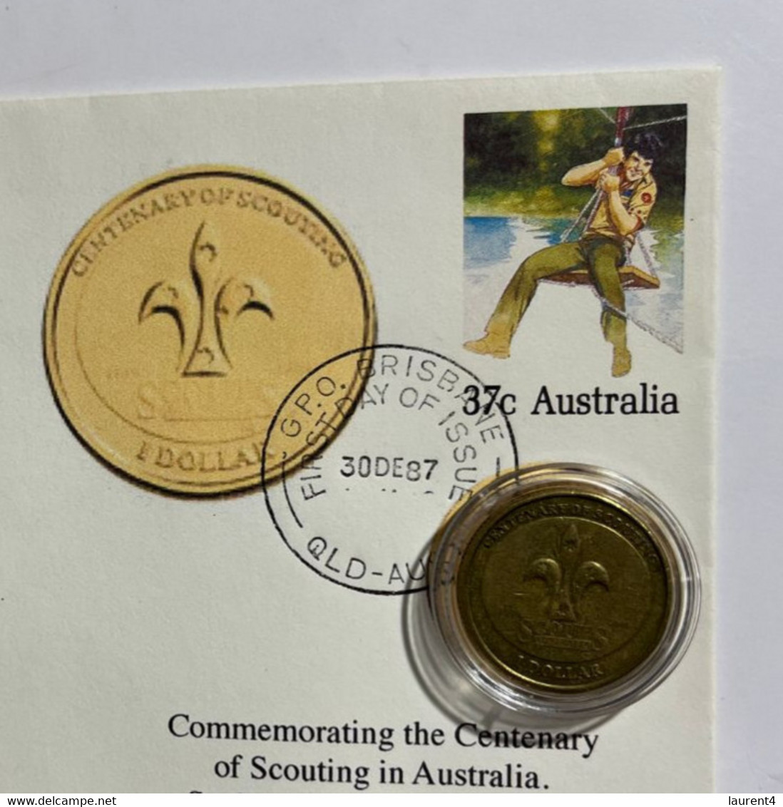 (2 M 39 A) Australia - $ 1.00 Centenary Of Scouting 2008 Coin On 1987 Scouts Jamboree FDC Cover - Dollar