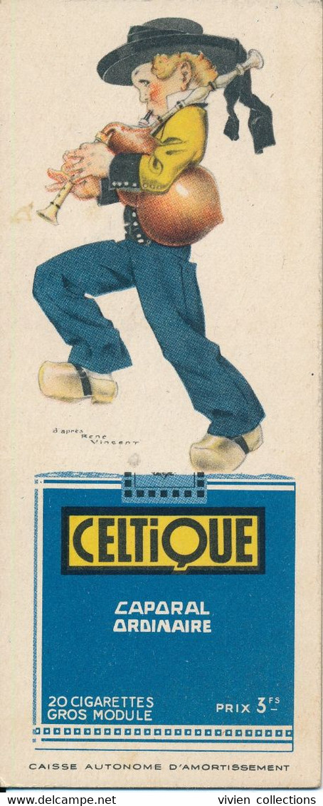Signet Marque Page Publicitaire Cigarettes Celtique Joueur De Bignou Et Loterie Nationale Illustration Poulbot - Marque-Pages