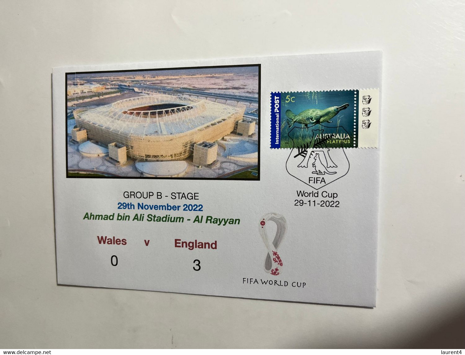 (3 M 24) FIFA World Cup Qatar 2022 - Wales V England - Cover With Autralian Platypus Stamp (29-11-2022) - 2022 – Qatar