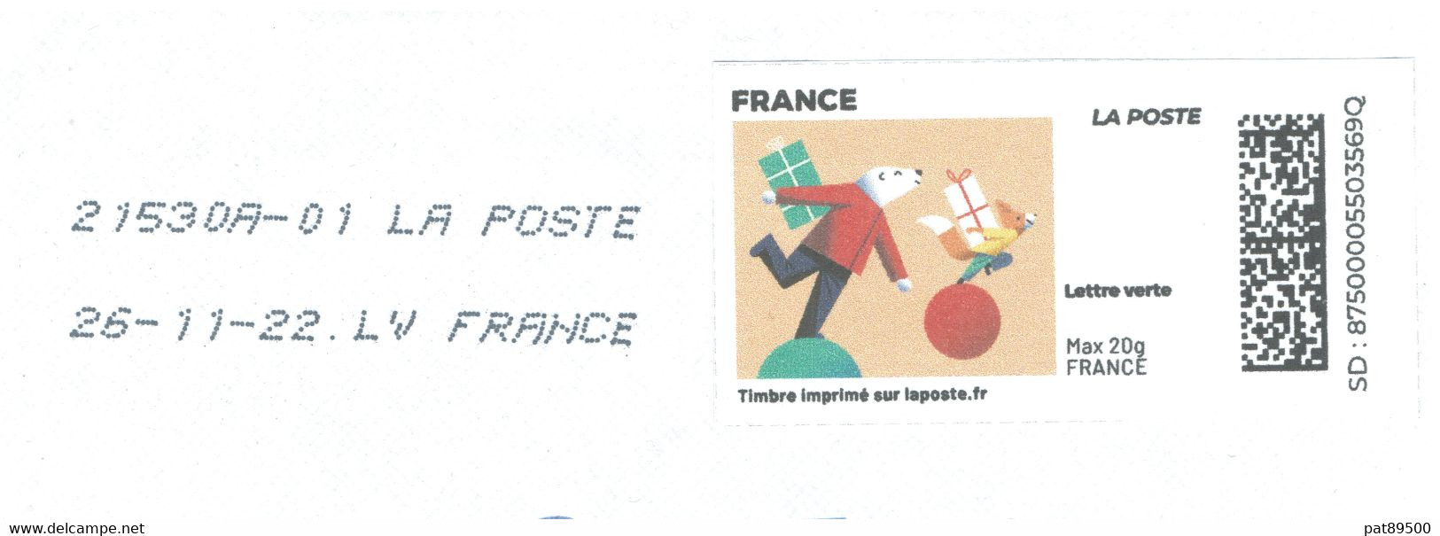 FRANCE 2022 "TIMBRE Imprimé Sur LAPOSTE.FR Vignette Couleurs Lettre Vert 20 Grammes/TEST AUTOMATION TM5011/370 - Covers & Documents