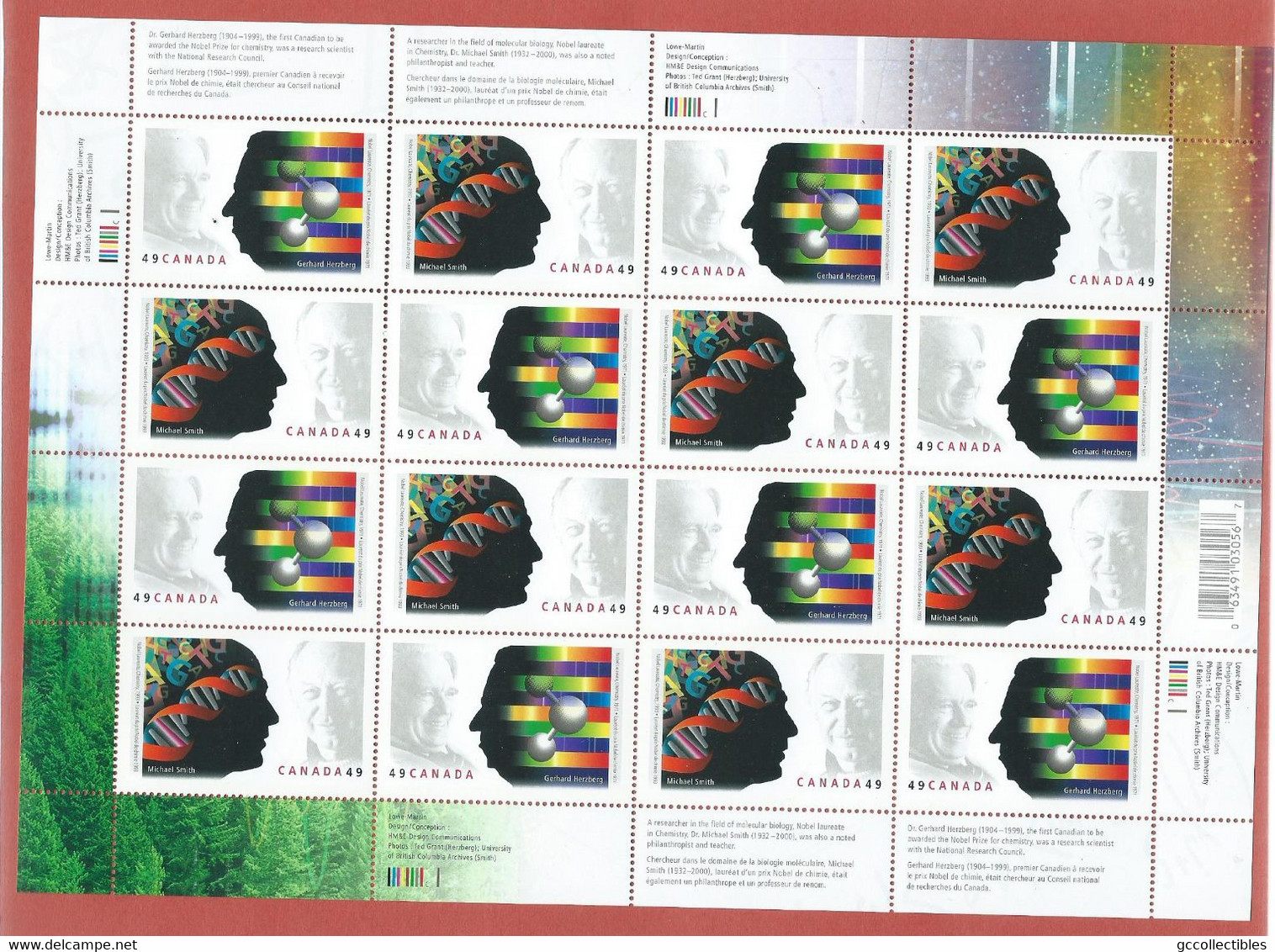 Canada - # 2061-2062 Full Pane Of 16 MNH -  Nobel Prize Winners - Feuilles Complètes Et Multiples