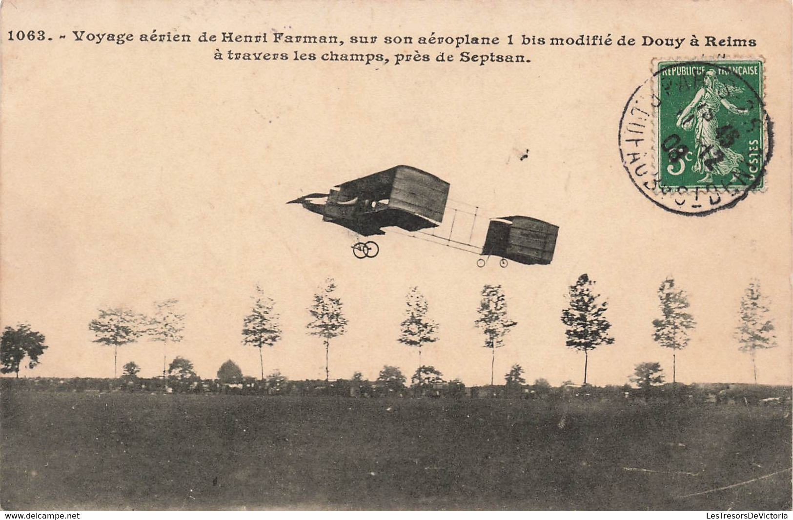 CPA Aviation - Voyage Aerien De Henri Farman Sur Aeroplane 1 Bis Modifié De Douy A Reims Pres De Septsan - ....-1914: Précurseurs