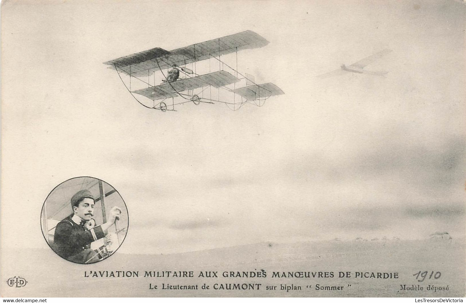 CPA Aviation - L'aviation Militaire Aux Grandes Manoeuvres De Picardie - Lieutenant De Caumont Sur Biplan Sommer - ....-1914: Précurseurs