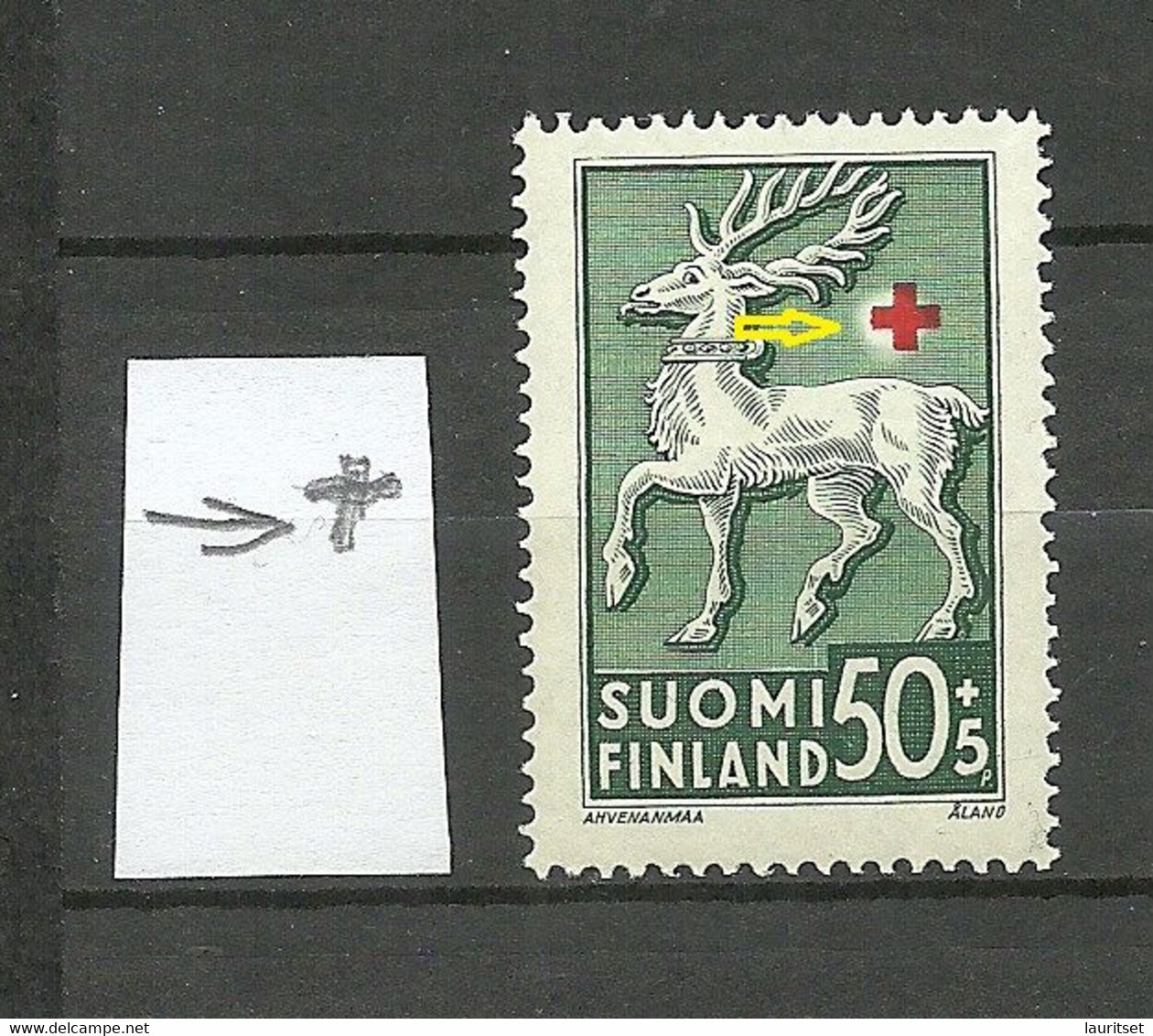 FINLAND FINNLAND 1942 Michel 254 MNH Error Variety Abart = Shifted Red Print (cross) - Variétés Et Curiosités