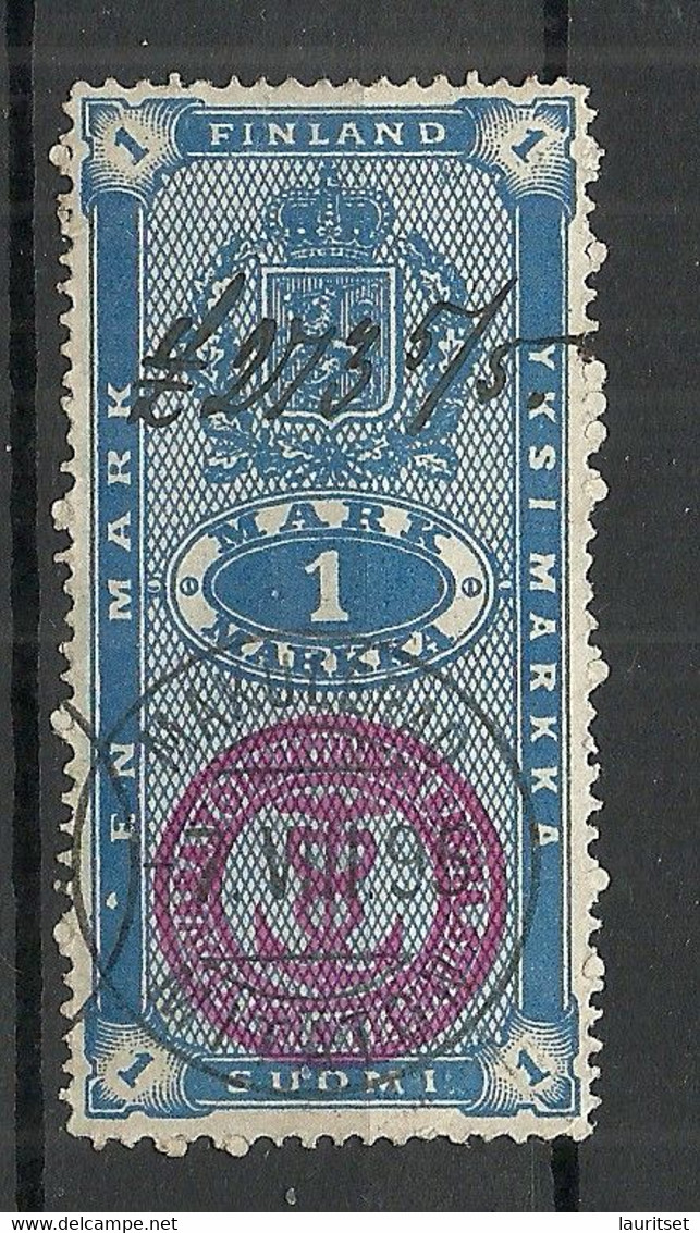 FINLAND FINNLAND O 1895 Stempelmarke Revenue Tax 1 Mark "Makulerad" 7.III.1895 Documentary Tax - Fiscaux