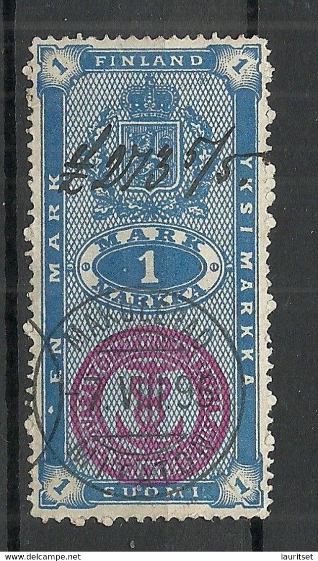 FINLAND FINNLAND O 1895 Stempelmarke Revenue Tax 1 Mark "Makulerad" 7.III.1895 Documentary Tax - Revenue Stamps