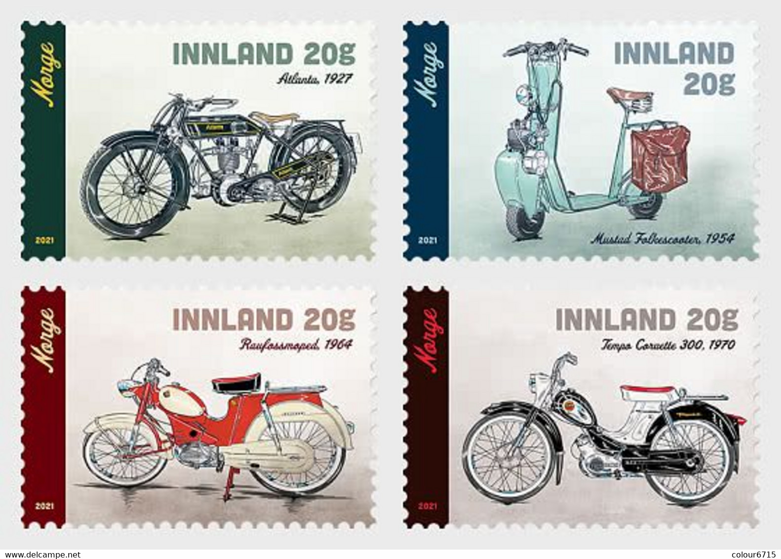 Norway 2021 Mopeds And Motorcycles Stamps 4v MNH - Unused Stamps