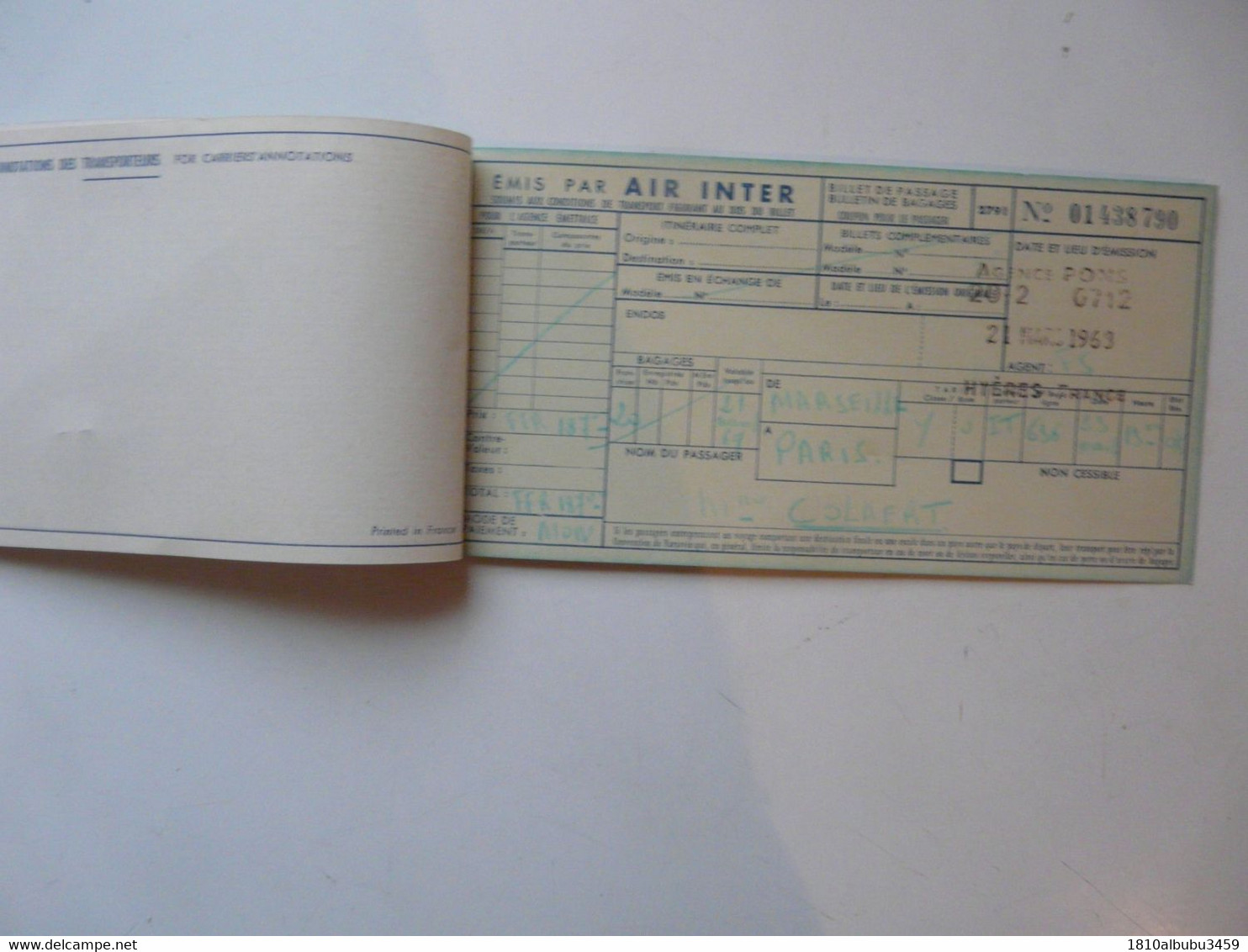 VIEUX PAPIERS - TITRE DE TRANSPORT : Lignes Aériennes Intérieures 1954 - Europe