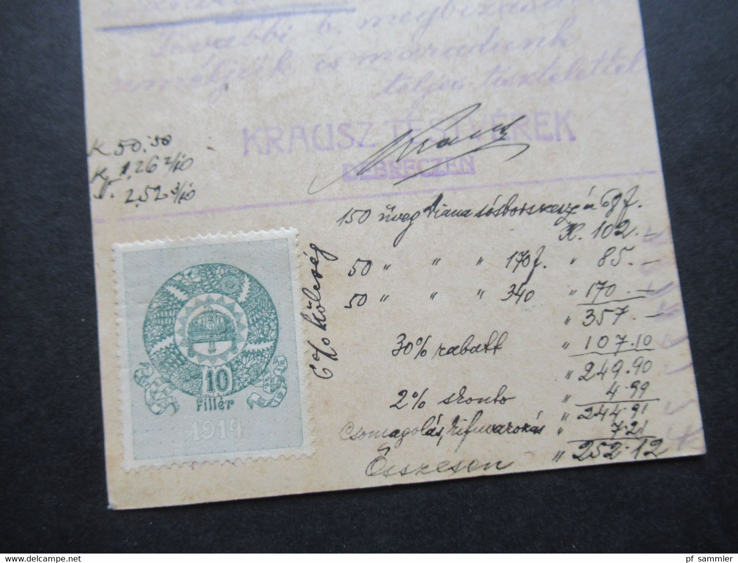 Ungarn 1925 Ganzsache Nach Kula Abs. Stempel Krausz Testverek Debreczen Rückseitig Fiskalmarke ?! Revenue ? - Entiers Postaux