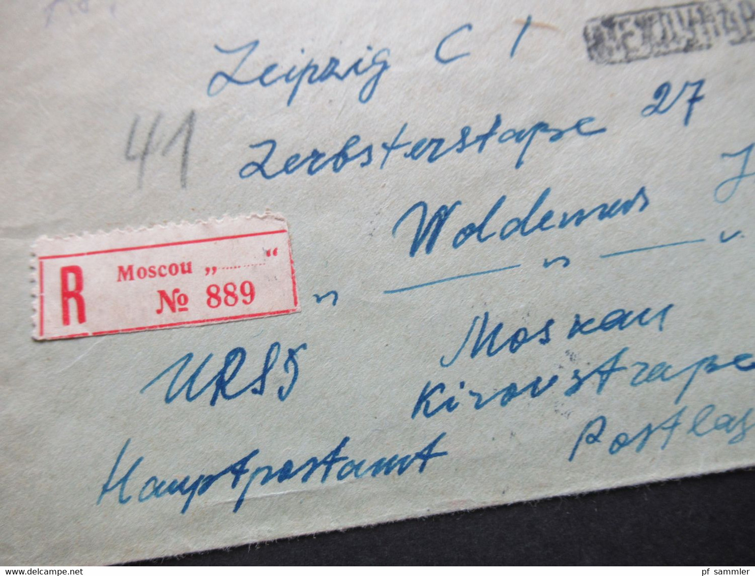 Russland UdSSR 1956 Auslandsbrief Nach Leipzig Einschreiben Recommande Moscou Und Ank. Stempel - Brieven En Documenten