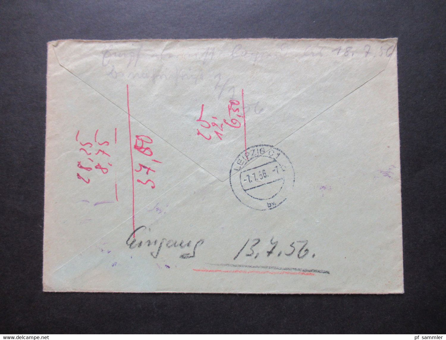 Russland UdSSR 1956 Auslandsbrief Nach Leipzig Einschreiben Recommande Moscou Und Ank. Stempel - Cartas & Documentos