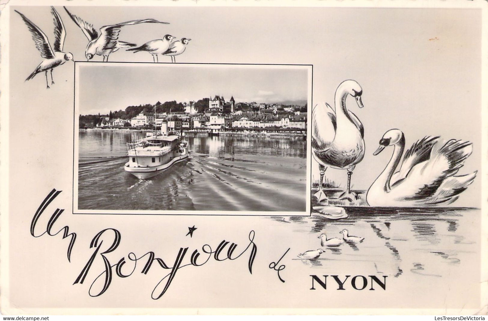 CPA - Souvenir De - Un Bonjour De NYON - Cygne - Oiseau - Bateau - Souvenir De...